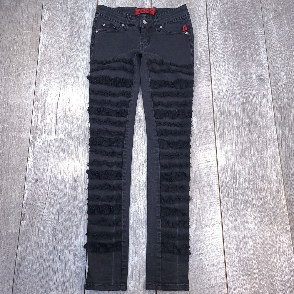 TRIPP NYC Womens Skinny Jeans Size 3 Black Denim Lace Grunk Rocker Pants